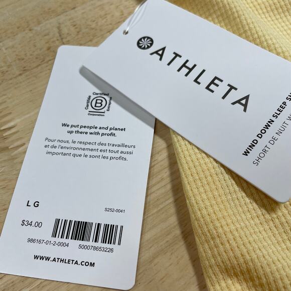 Athleta Wind Down Sleep Shorts Waffle Knit Yellow Women's Size Large NWT - Picture 6 of 9